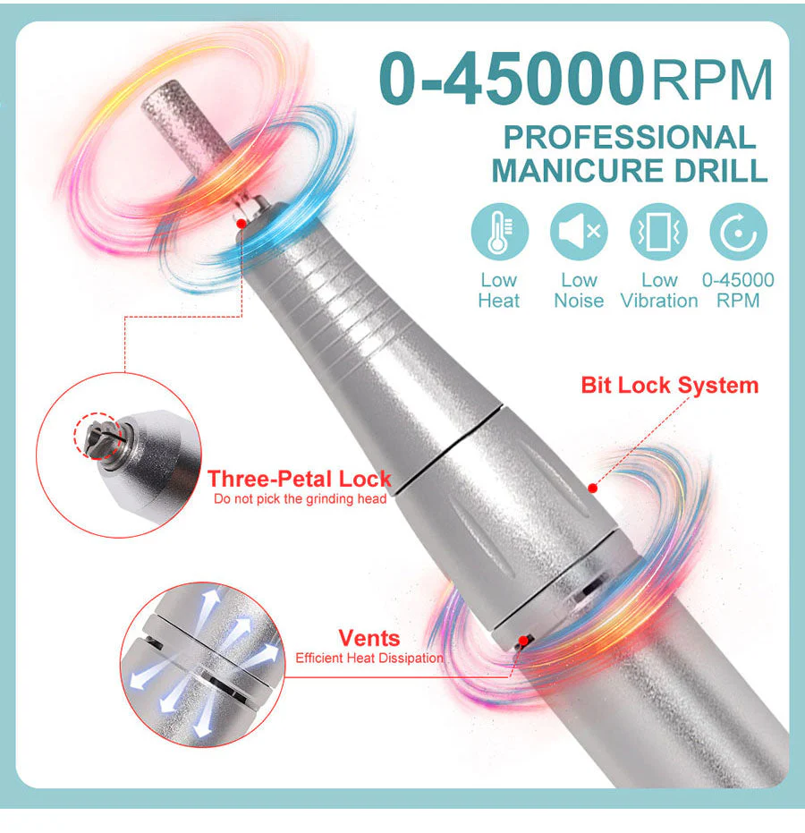 PROFESSIONELE 45000RPM DRAAGBARE ELEKTRISCHE NAGELVIJL MET OPLAADBARE ACCU | LAGE GELUIDSNIVEAU VOOR MANICURE - Image 8