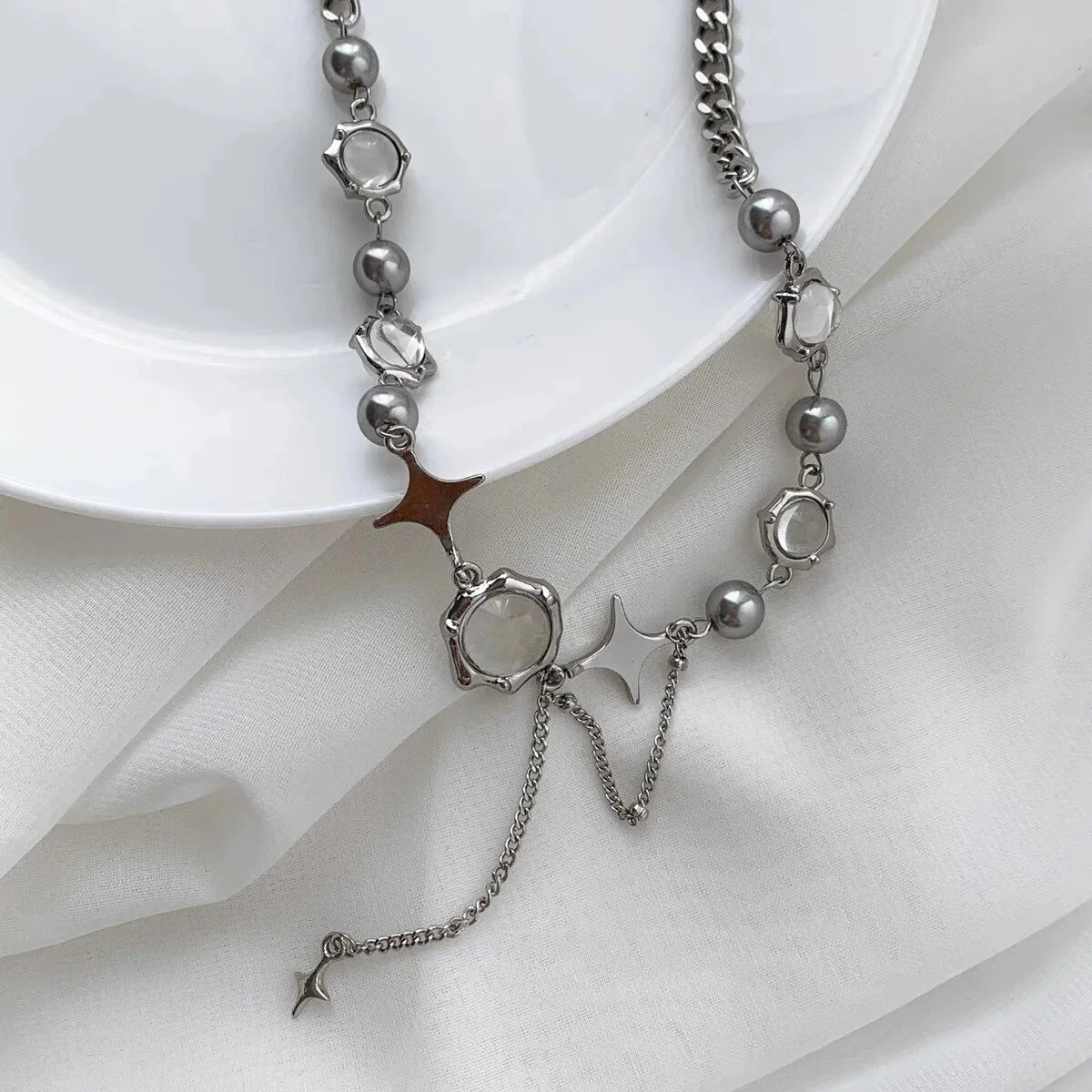 REFINED NECKLACE WITH STAR CRYSTAL CHAIN - Image 3
