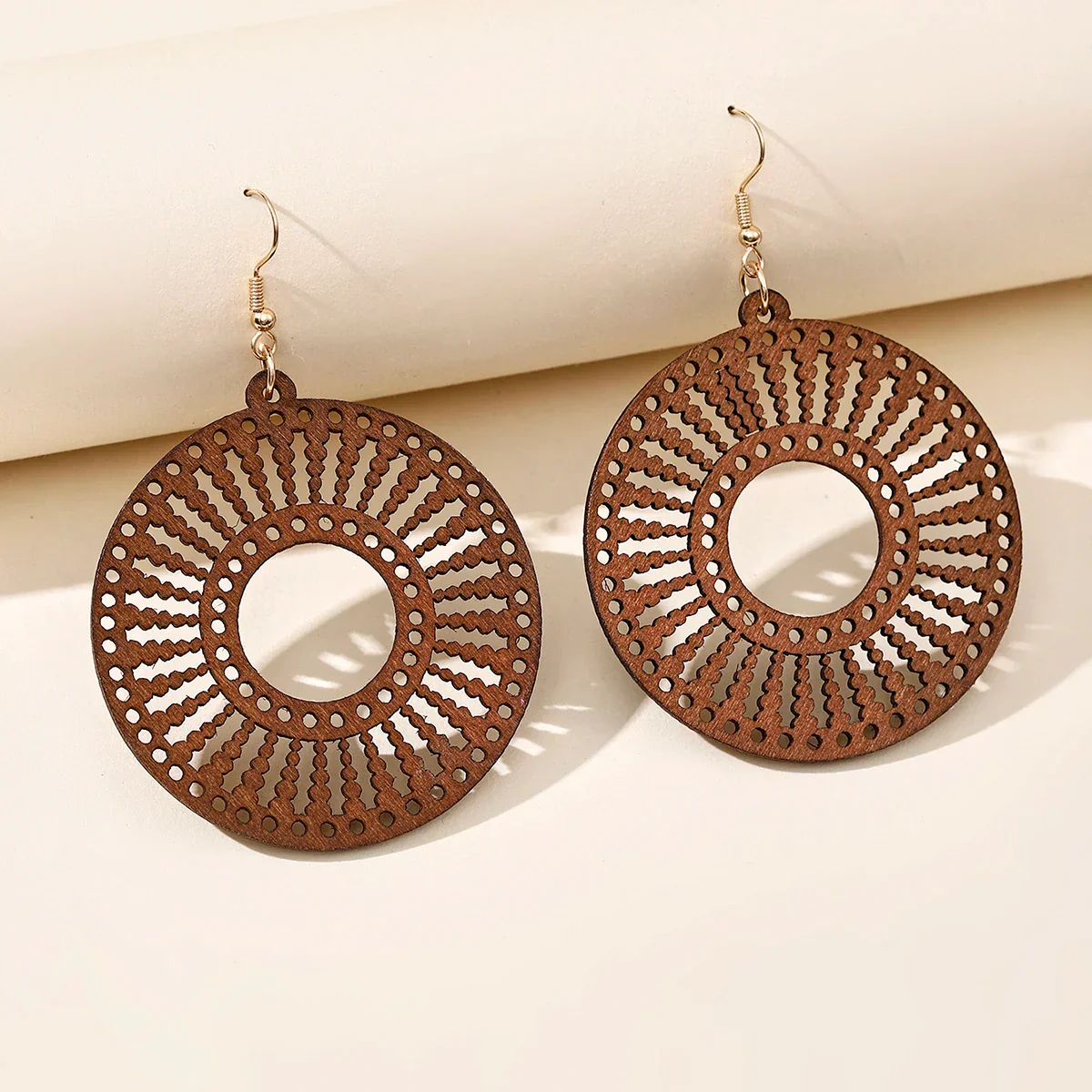 Retro Carved Wooden Earrings | Unique Handmade Jewellery - Image 3