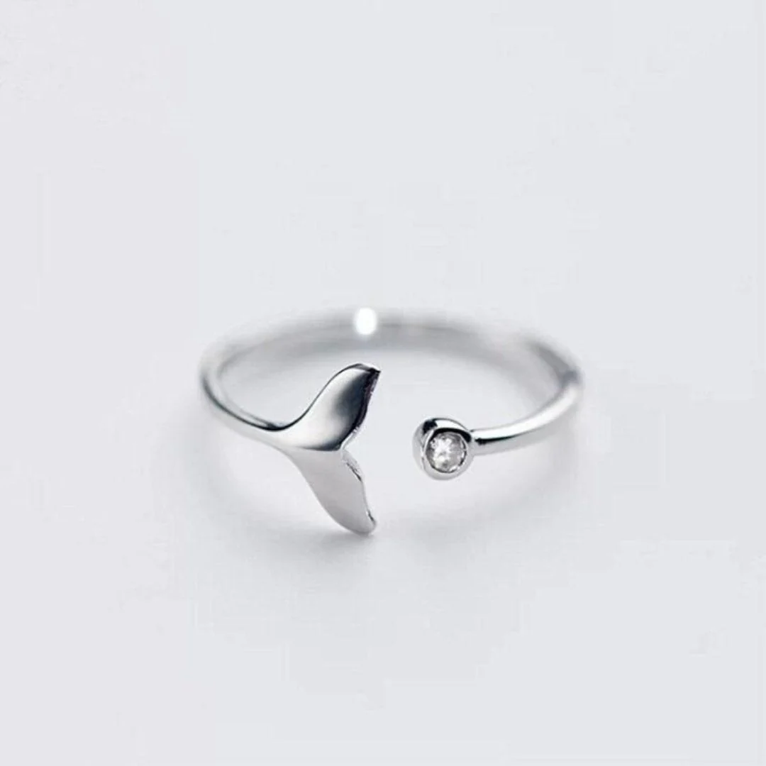 Silver Dolphin Tail Ring with Adjustable Zirconia - Marinel
