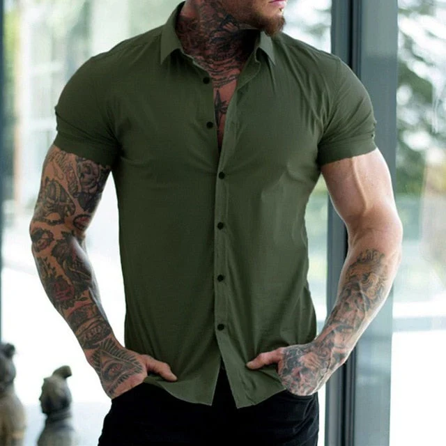 Slim Fit Men's Shirt with Short Sleeves - Luca - Image 3