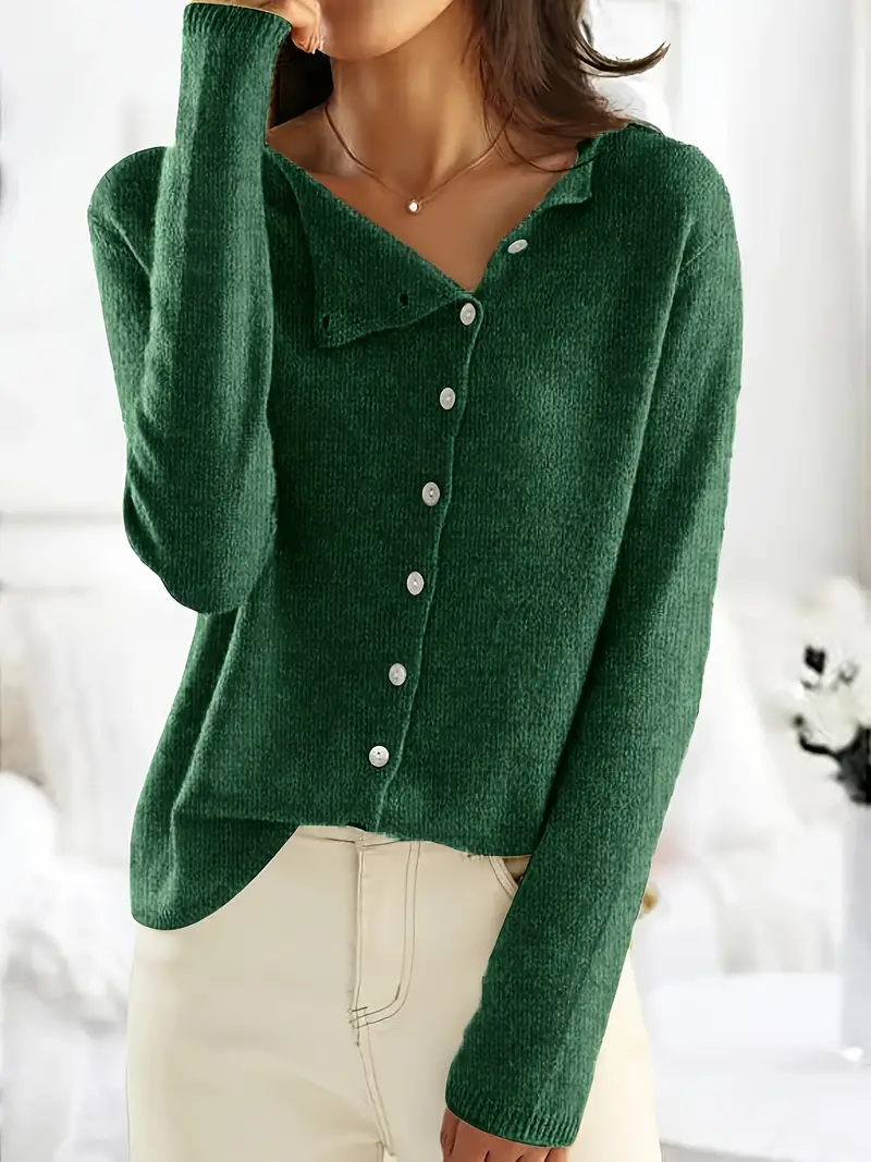 Solid Asymmetrical Buttoned Cardigan - Sienna - Image 3