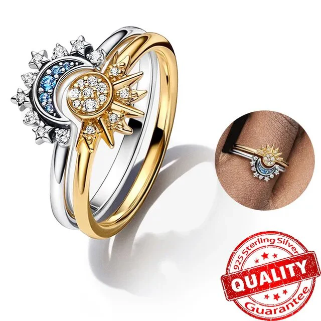 Sparkling Moon & Sun Silver Crystal Ring | Women's Fashion Jewellery - Image 7
