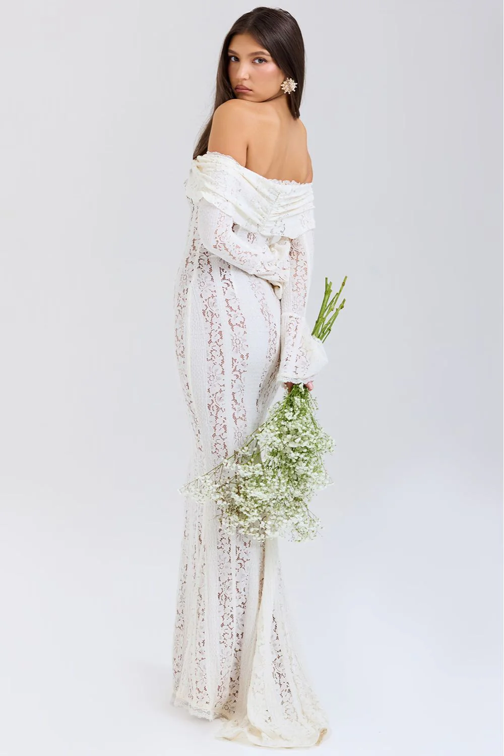 Strapless summer maxi dress made of floral lace – Alondra