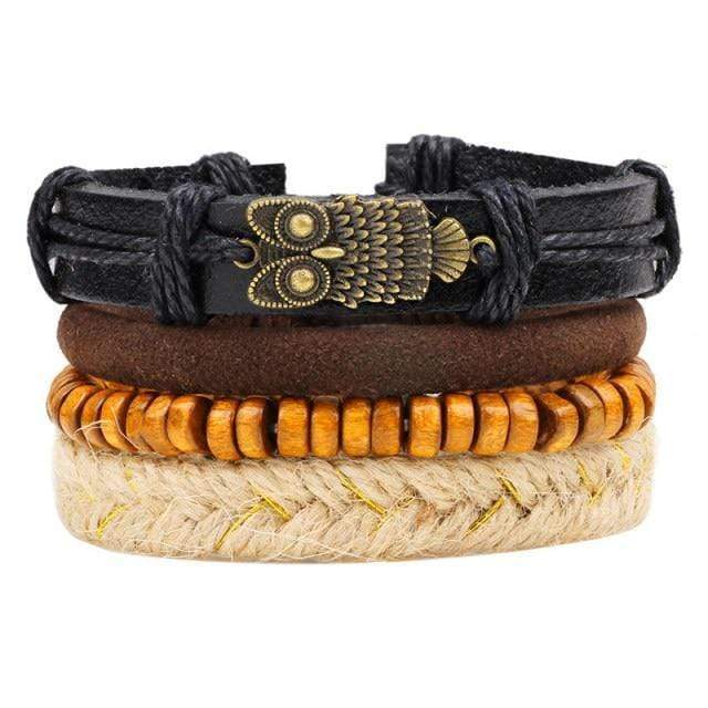STYLISH 4-PIECE WOOD AND LEATHER BRACELET SET - Image 3