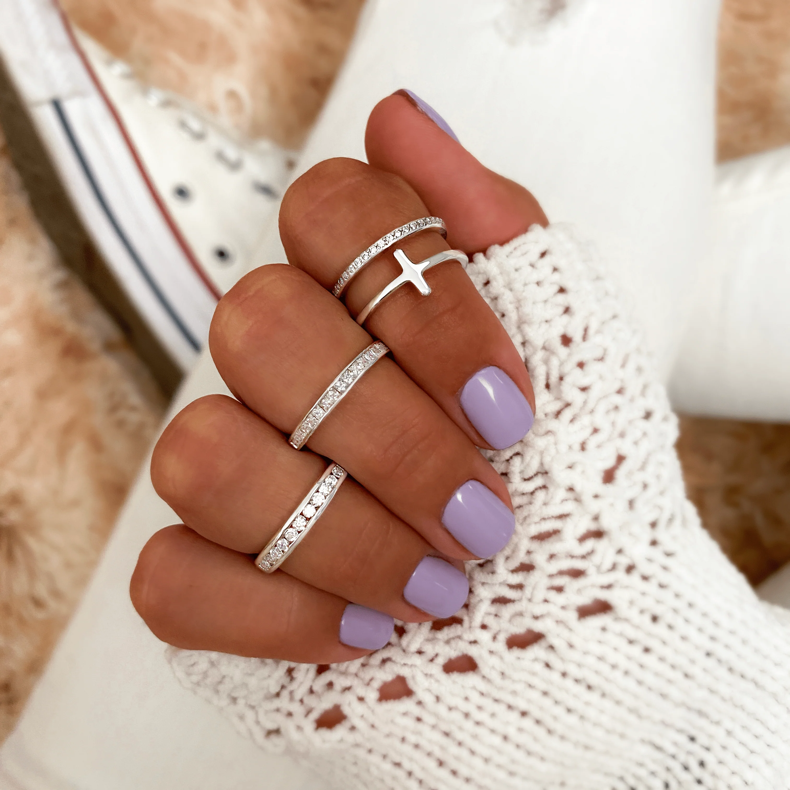 Stylish Double Cross Ring - Celeste - Image 3