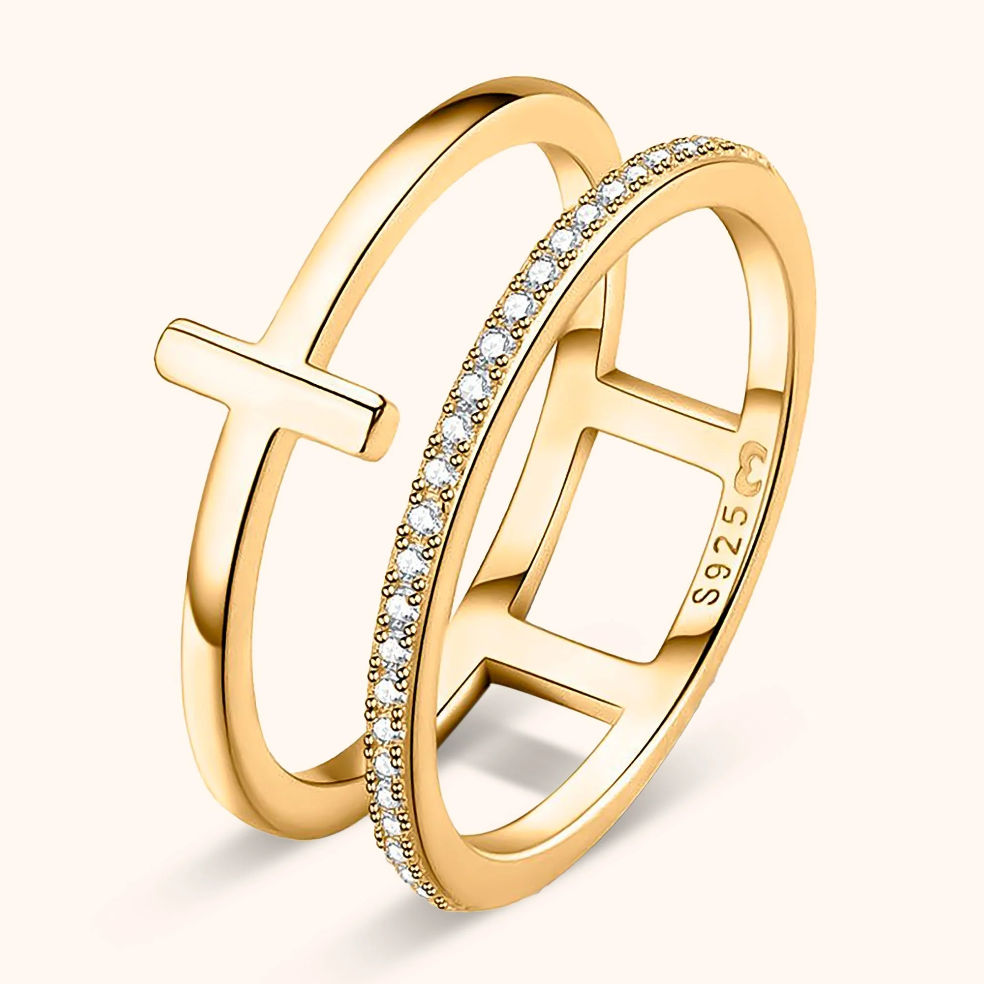 Stylish Double Cross Ring - Celeste - Image 5