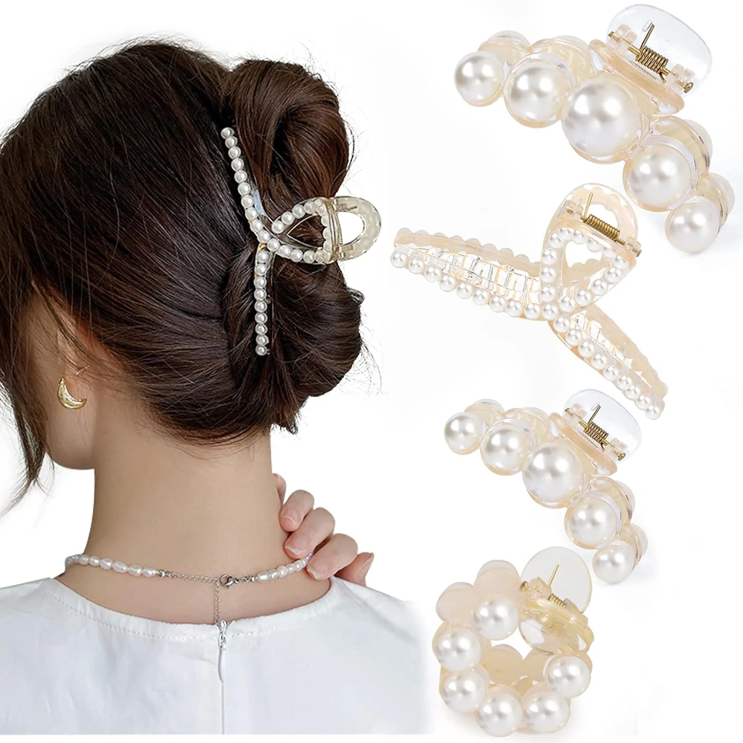 Stylish Pearl Hair Clips - 4-Pack - Image 4