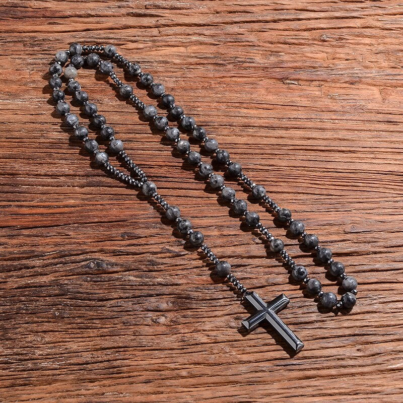 Tiger Eye and Lapis Lazuli Cross Rosary Necklace for Men - Orion - Image 16