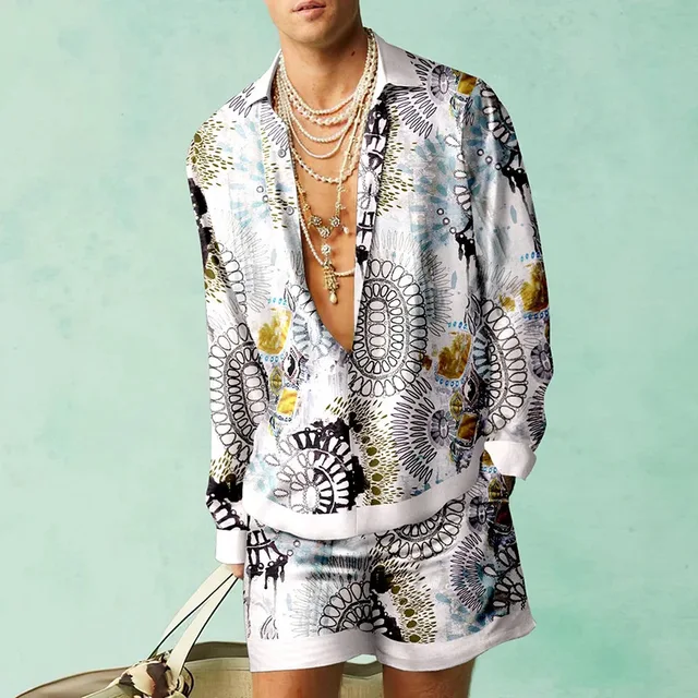 Trendy Hawaiian set with a silk look for men – Fabio - Image 7