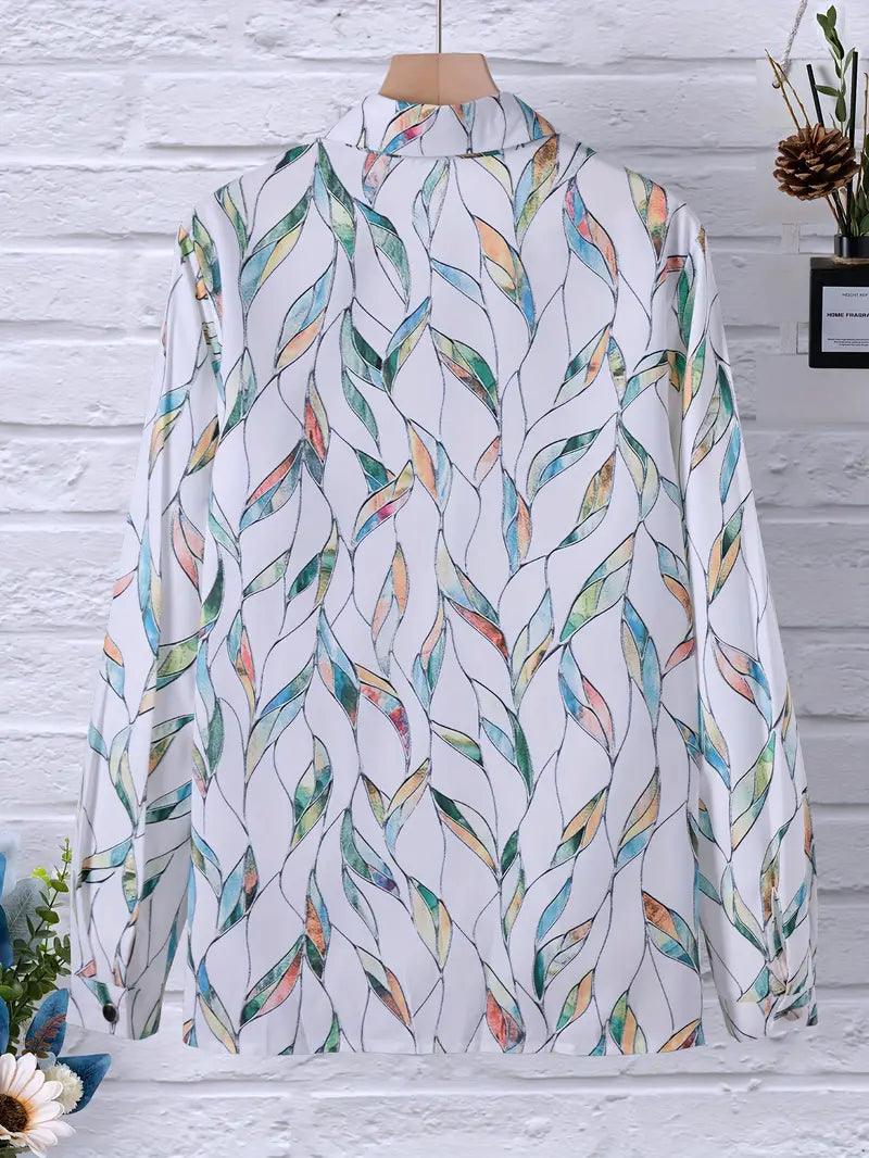 Trendy women's blouse with abstract pattern and button placket – Marlene - Image 4