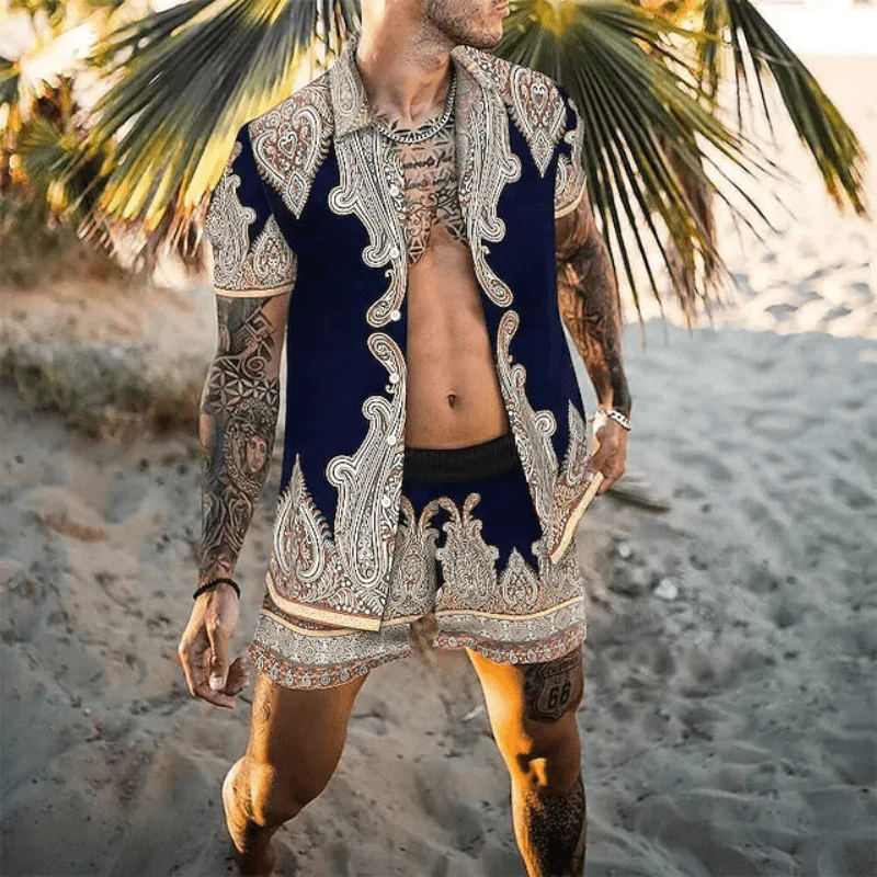 Two-piece men's summer set with patchwork print – Malik - Image 9