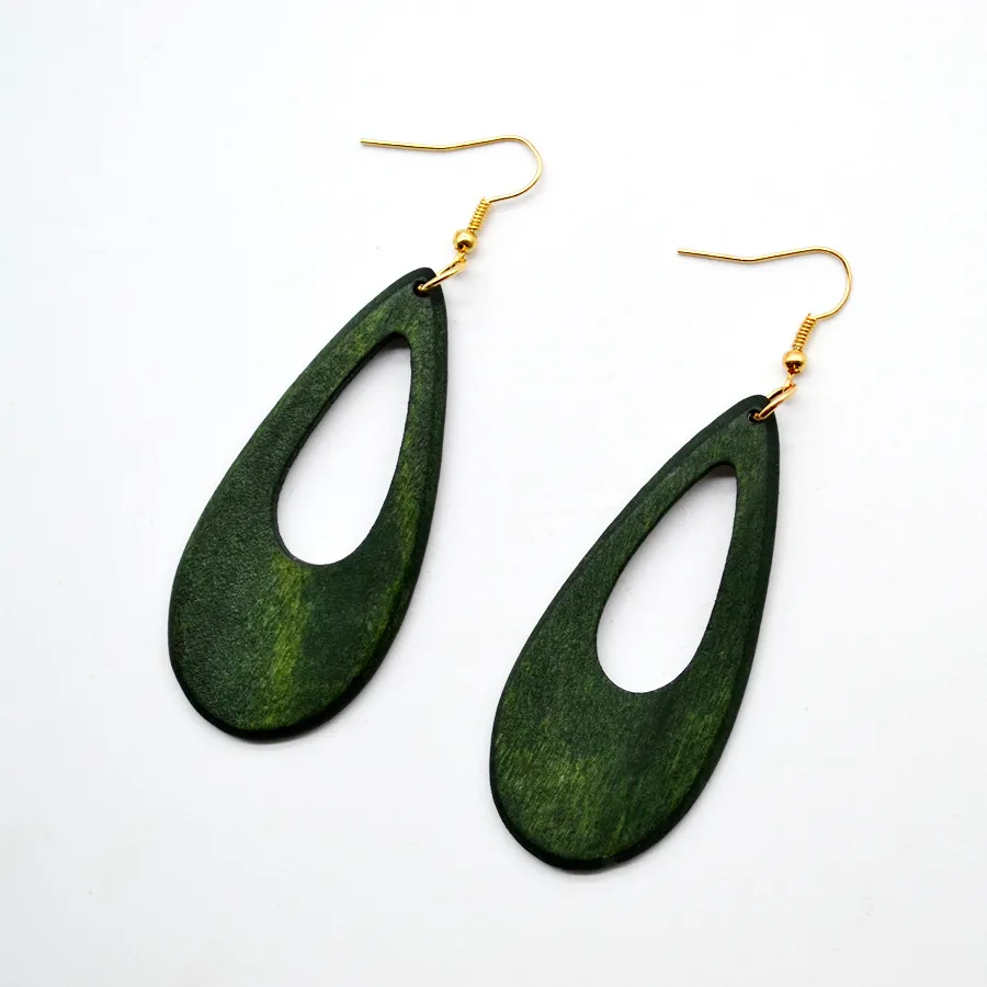 Vintage Green Carved Wooden Earrings | Unique Handmade Jewellery - Image 10