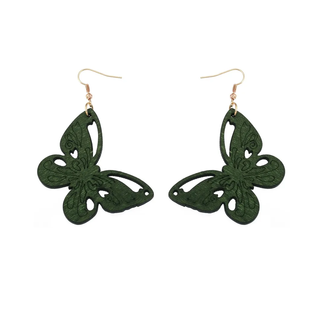Vintage Green Carved Wooden Earrings | Unique Handmade Jewellery - Image 2