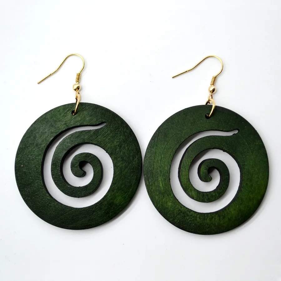 Vintage Green Carved Wooden Earrings | Unique Handmade Jewellery - Image 4