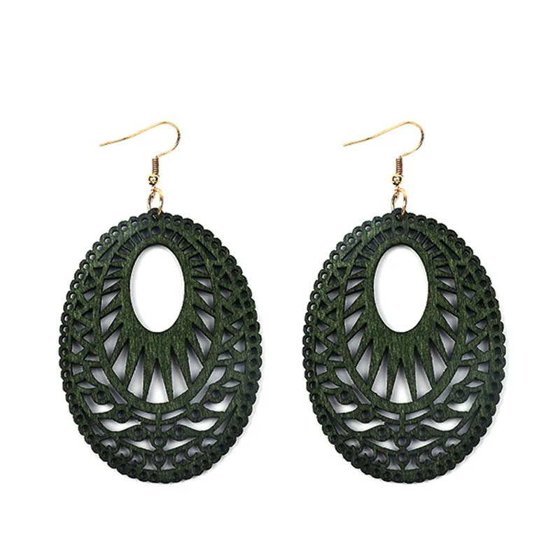 Vintage Green Carved Wooden Earrings | Unique Handmade Jewellery - Image 7