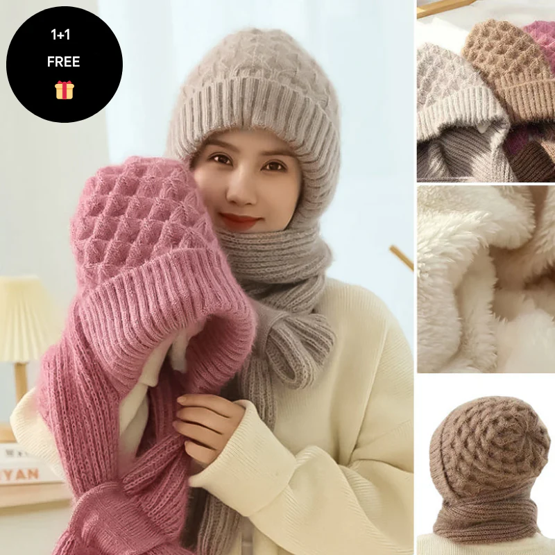 Warm Ladies Beanie with Integrated Scarf - Nora - Image 16