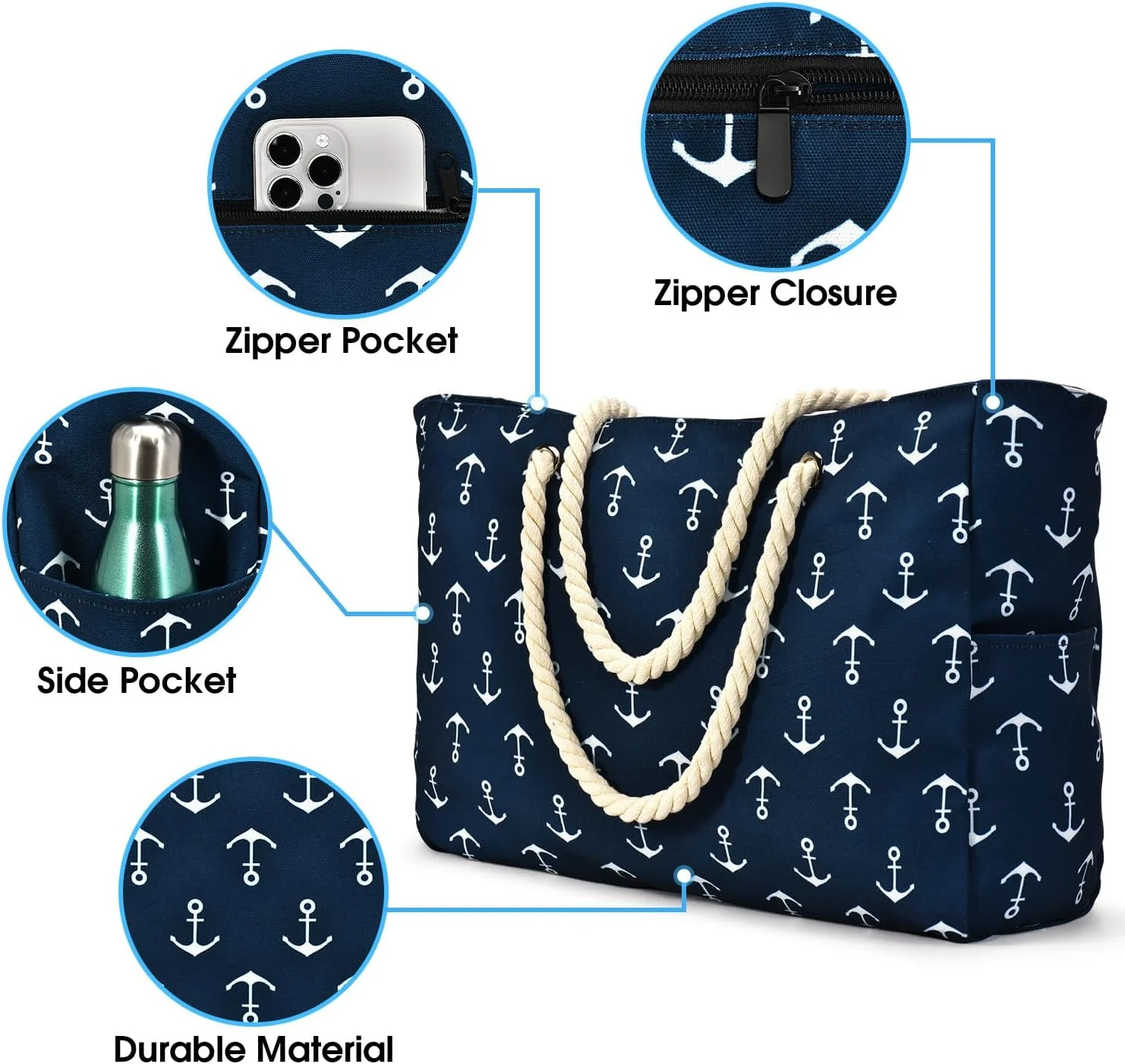 Waterproof Large Tote with Zipped Storage for Work & Play - Image 7