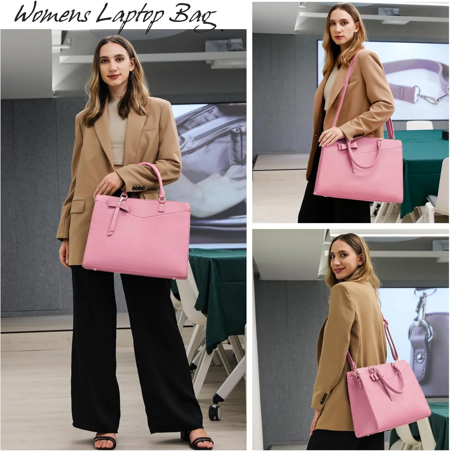Waterproof PU Leather Laptop Tote Bag with Multi-Pocket Design for Women - Image 17