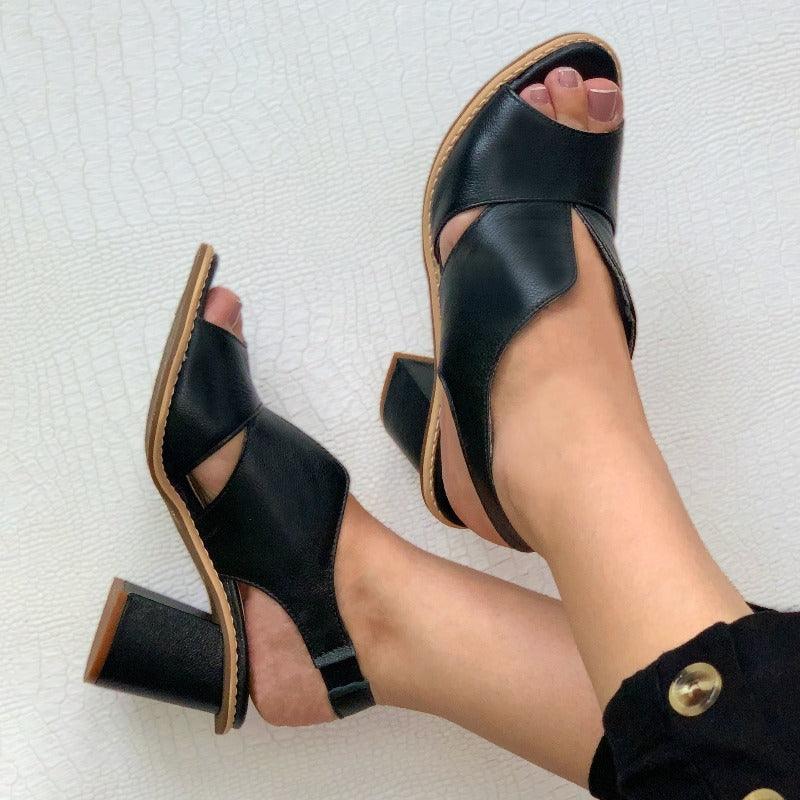 Women’s leather sandals with heel & comfort footbed – Selina - Image 15