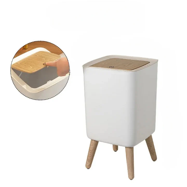 Wooden High Foot Trash Can with Press Cover – EcoBin - Image 7