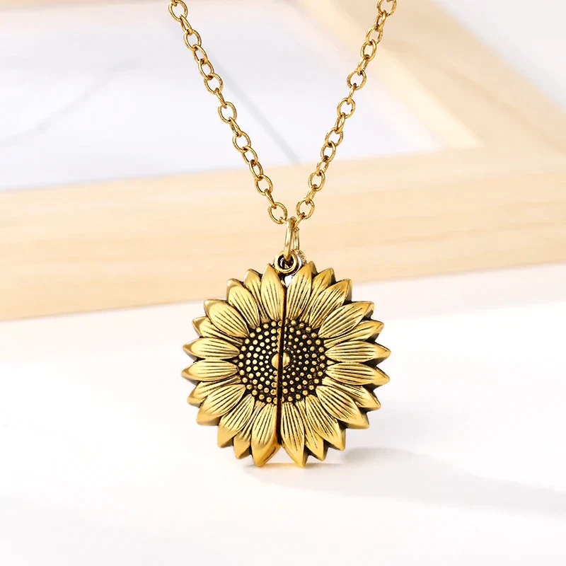 "You're My Sunshine" Sunflower Locket Necklace - Image 3